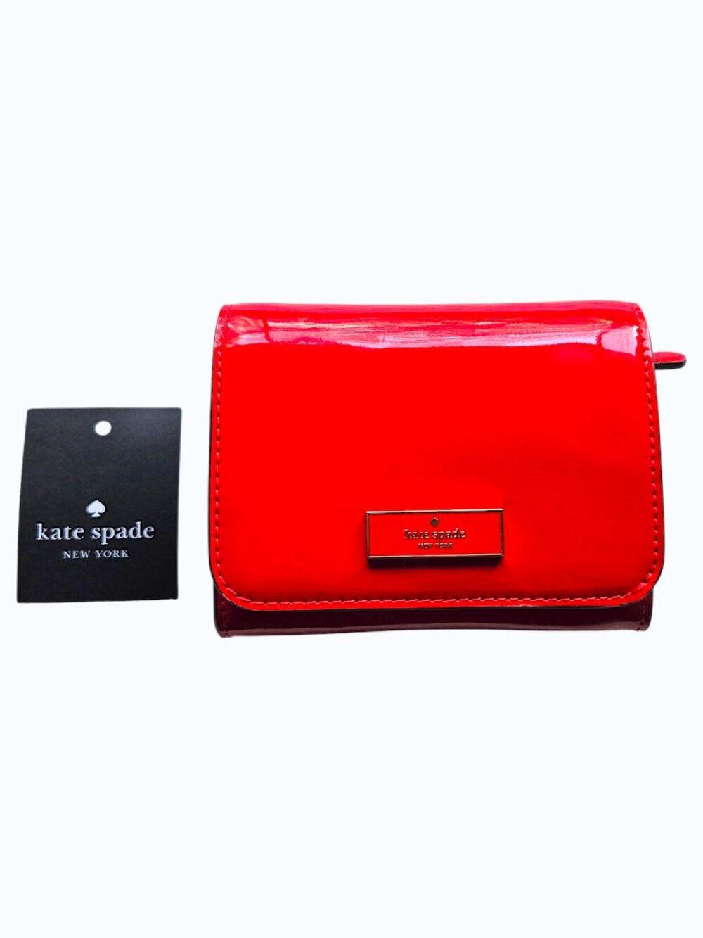 Kate Spade Bridget Patent Small L Zip Bright Red Wallet Glossy Finish NWT